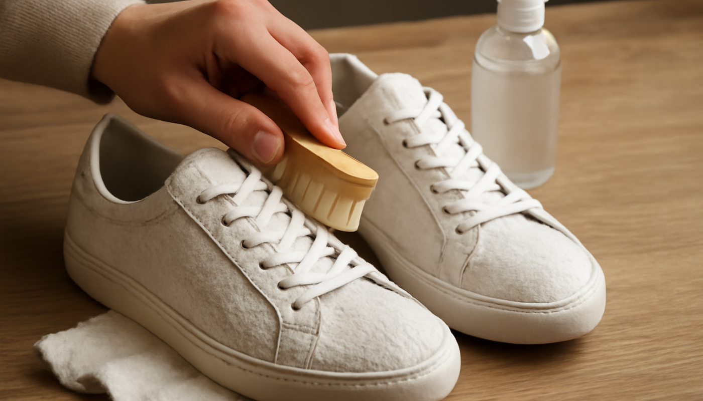 nettoyage de sneakers en cuir avec motifs texturés
