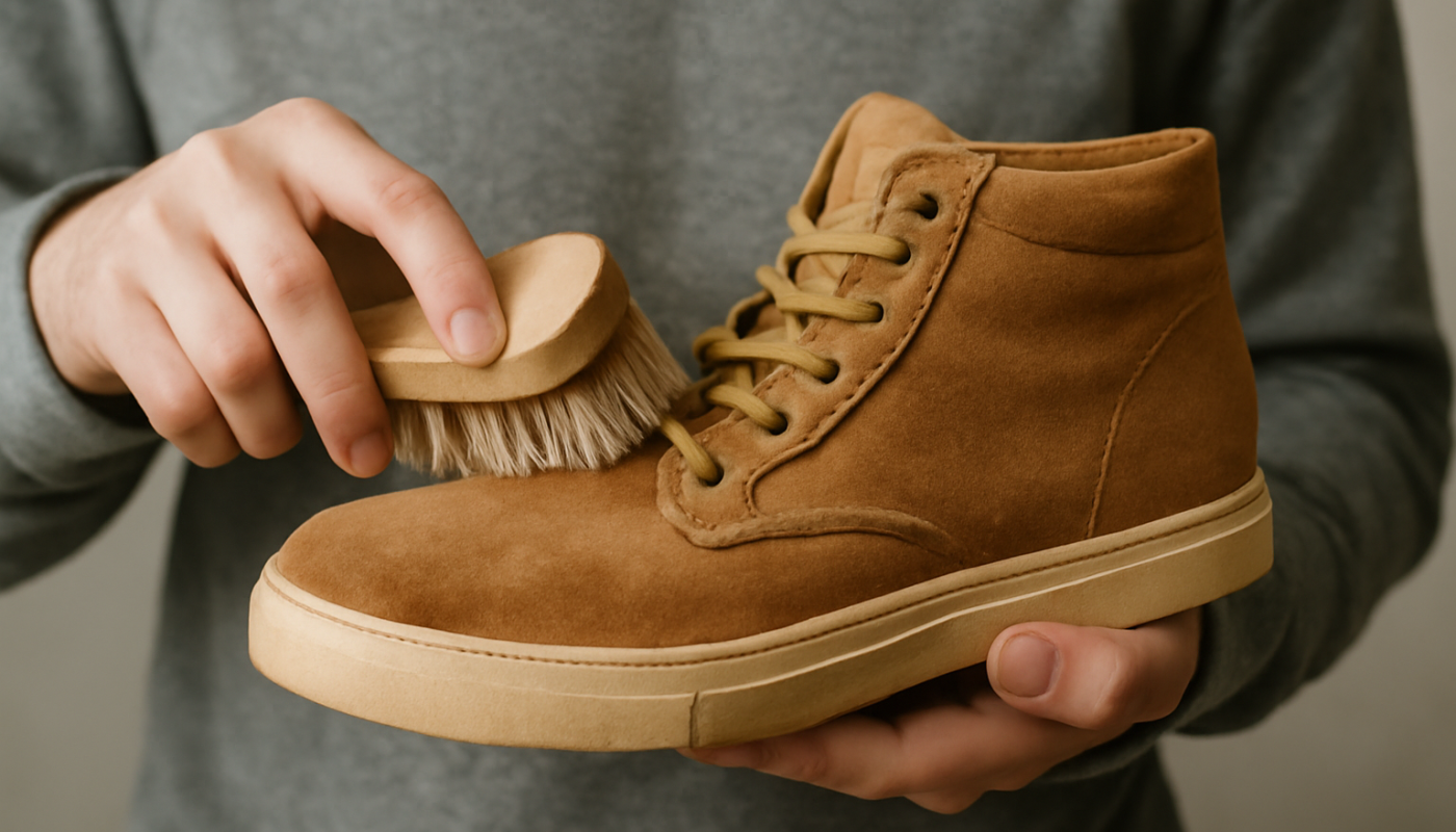 nettoyage de sneakers montantes en nubuck avec brosse douce