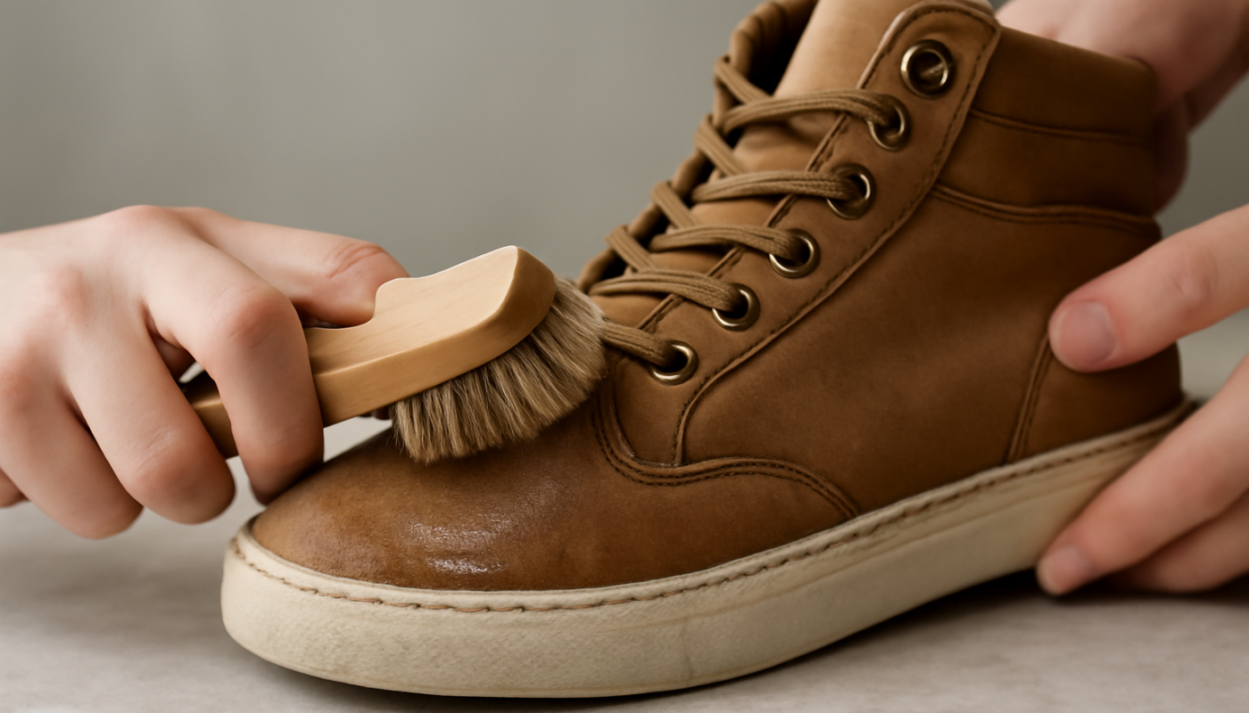 nettoyage de sneakers montantes en nubuck avec brosse