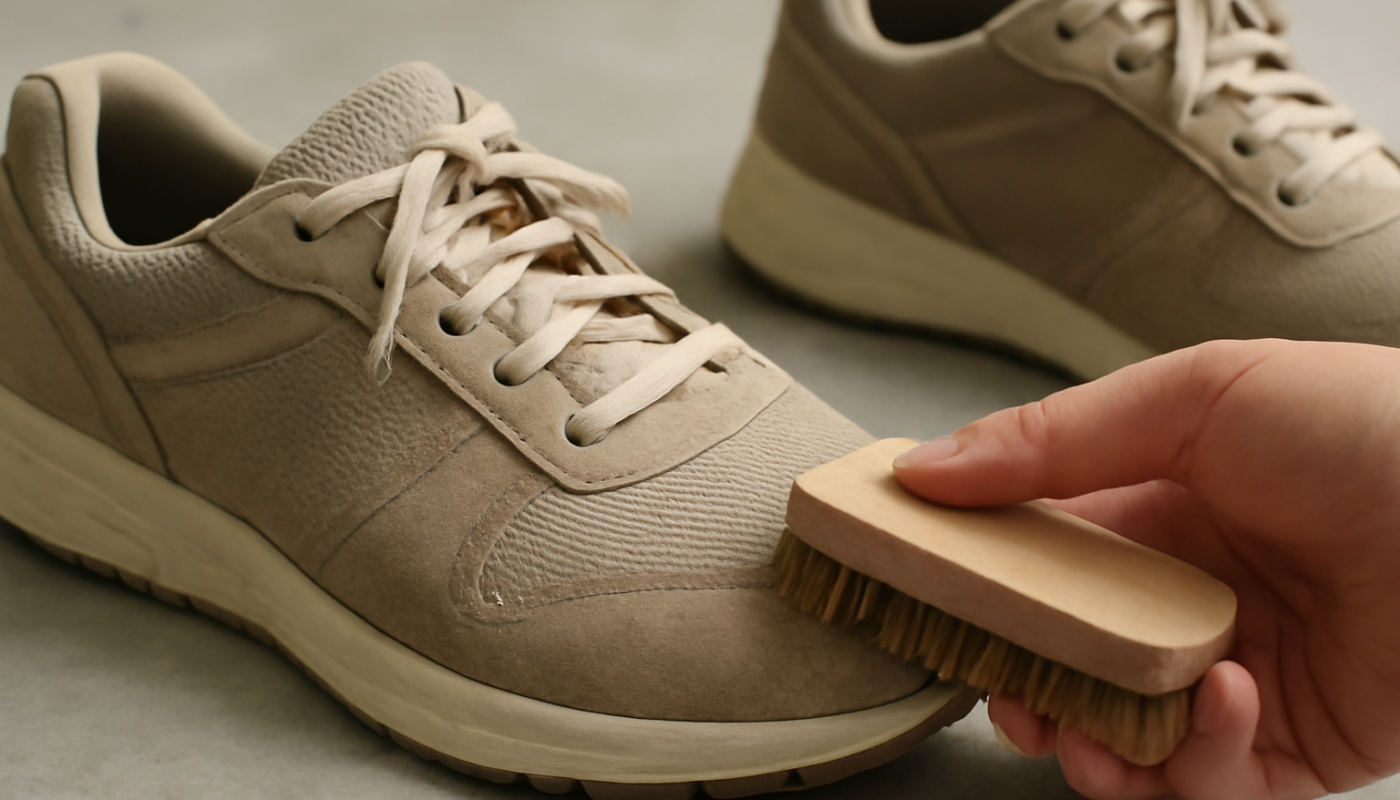 nettoyage de sneakers en daim et mesh avec brosse