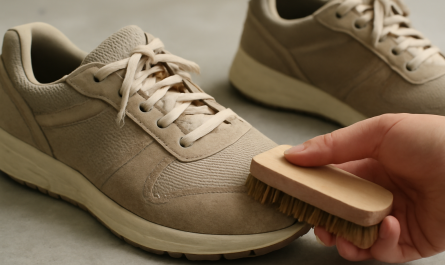 nettoyage de sneakers en daim et mesh avec brosse