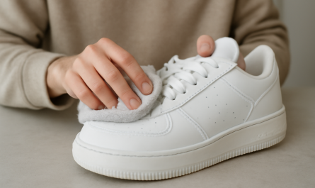 nettoyage de sneakers blanches avec chiffon microfibre