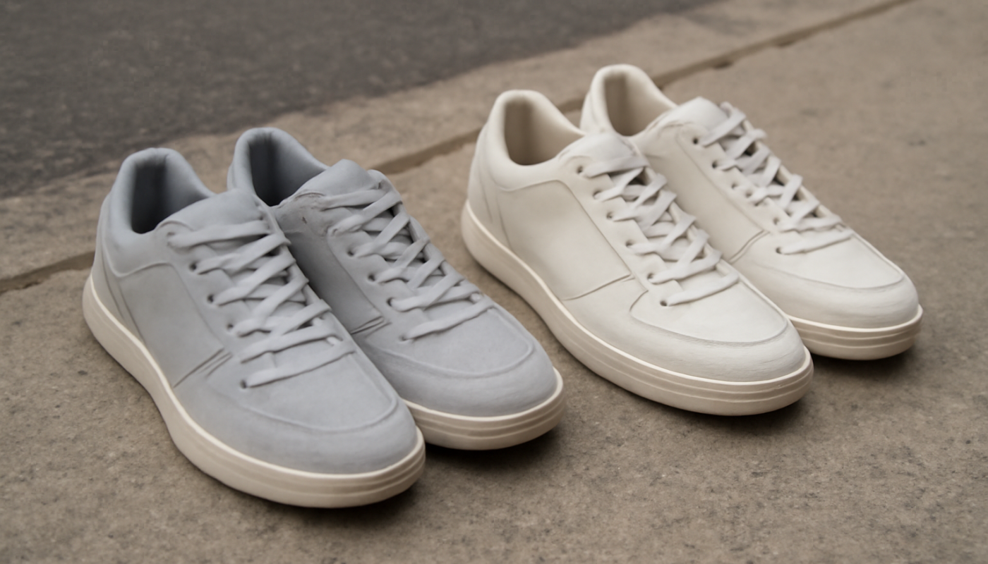 deux paires de sneakers comparées sur sol urbain