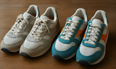 deux paires de sneakers rétro comparées sur une table