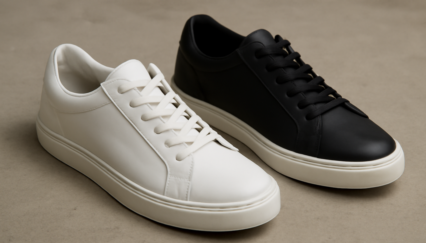 sneakers blanches et noires posées côte à côte