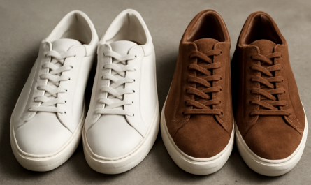 deux paires de sneakers comparées cuir et daim