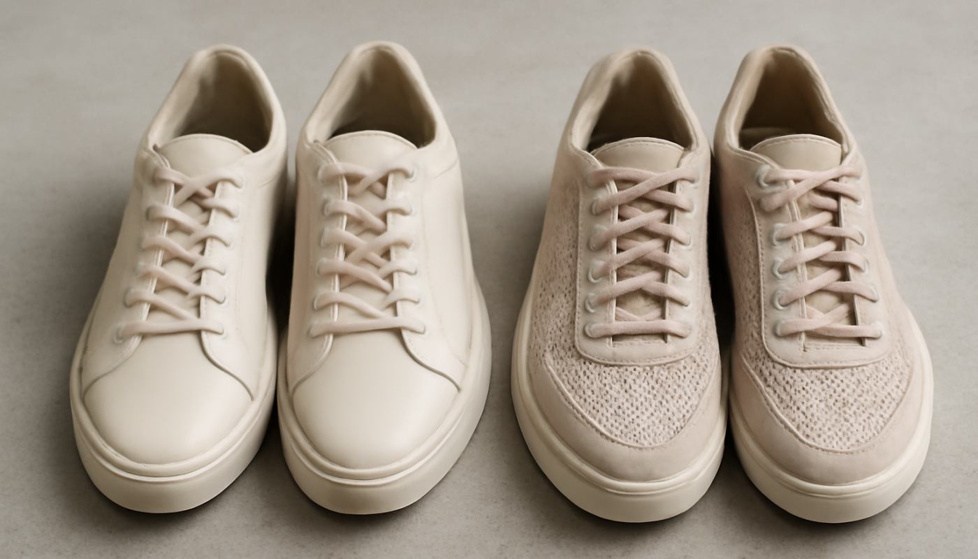 deux paires de sneakers comparées cuir et mesh
