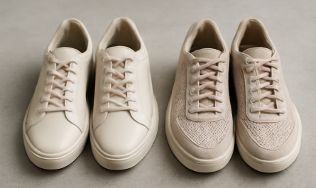 deux paires de sneakers comparées cuir et mesh
