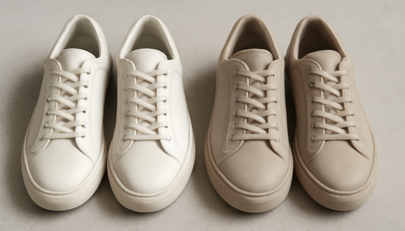 deux paires de sneakers comparées cuir et matière synthétique