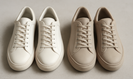 deux paires de sneakers comparées cuir et matière synthétique