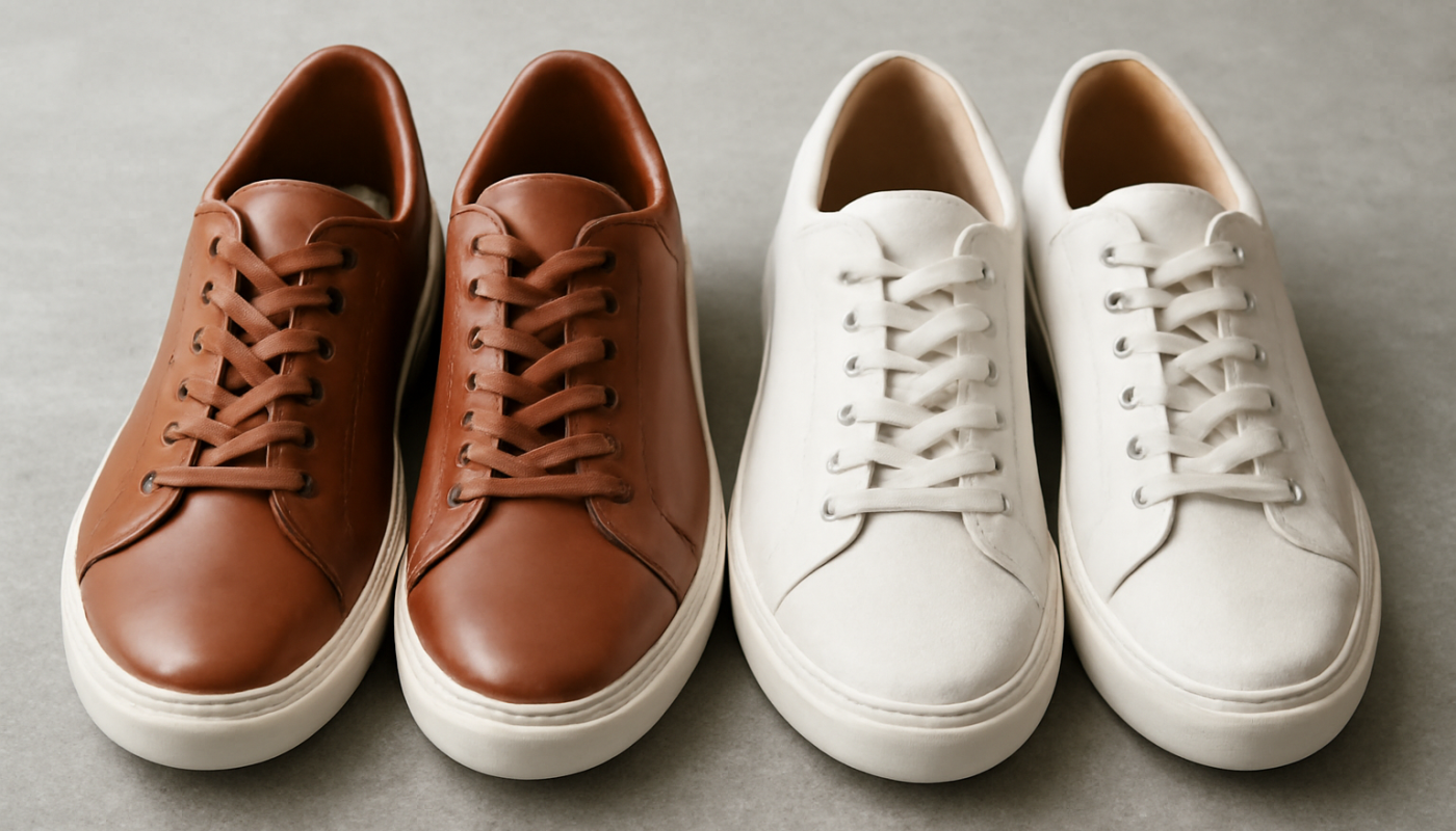 deux paires de sneakers comparées cuir et toile