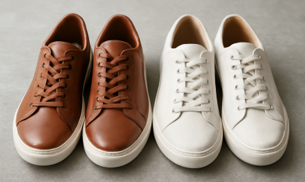 deux paires de sneakers comparées cuir et toile