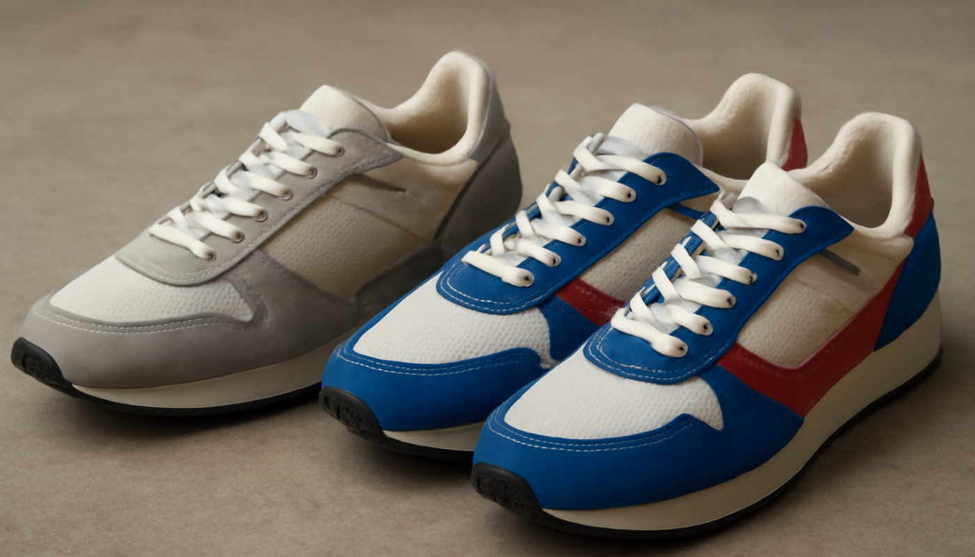 sneakers rétro et running posées côte à côte