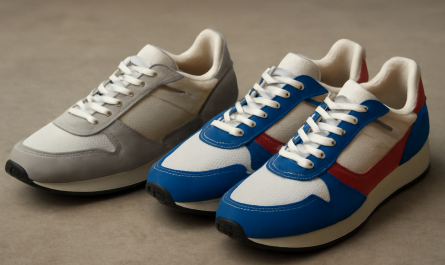 sneakers rétro et running posées côte à côte