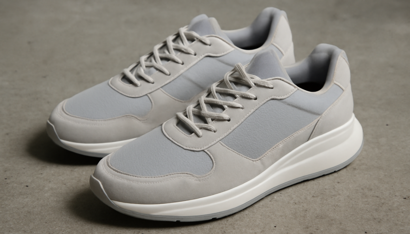 sneakers design moderne posées sur sol béton