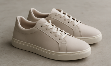 sneakers minimalistes modernes posées sur sol béton