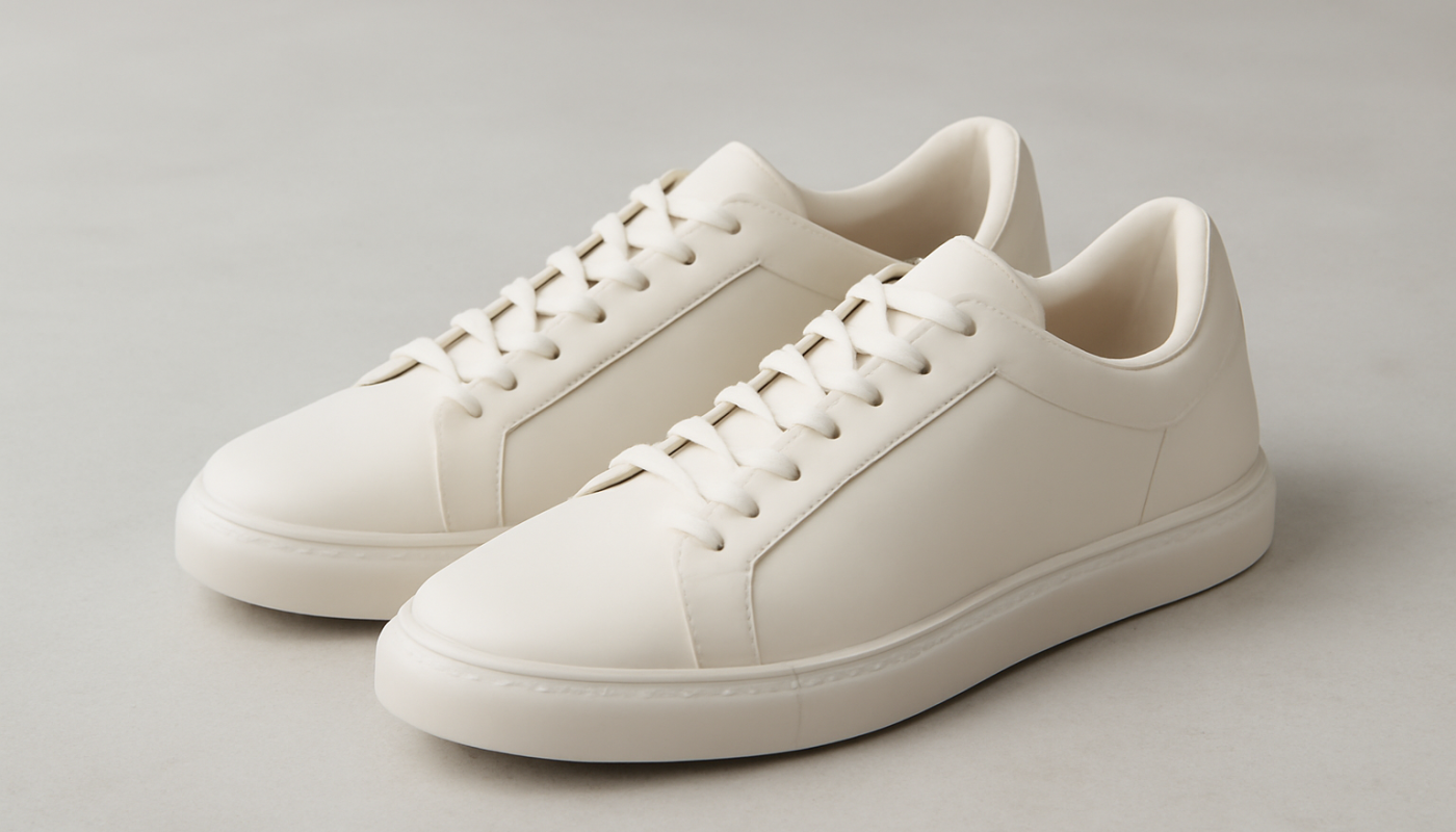 sneakers modernes minimalistes posées sur sol neutre