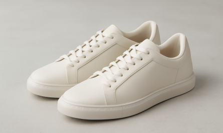 sneakers modernes minimalistes posées sur sol neutre