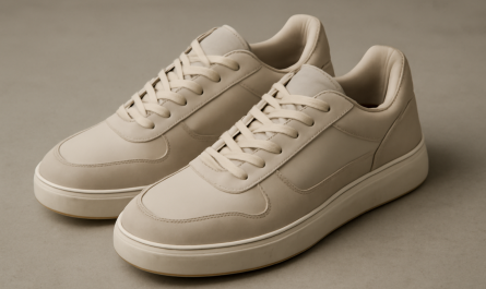 sneakers design premium posées sur sol neutre