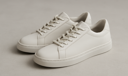 sneakers design minimaliste posées sur sol neutre
