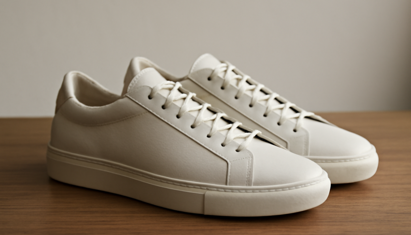 sneakers minimalistes premium posées sur table
