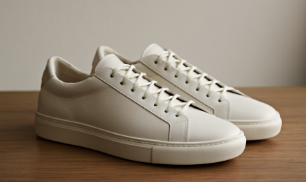 sneakers minimalistes premium posées sur table