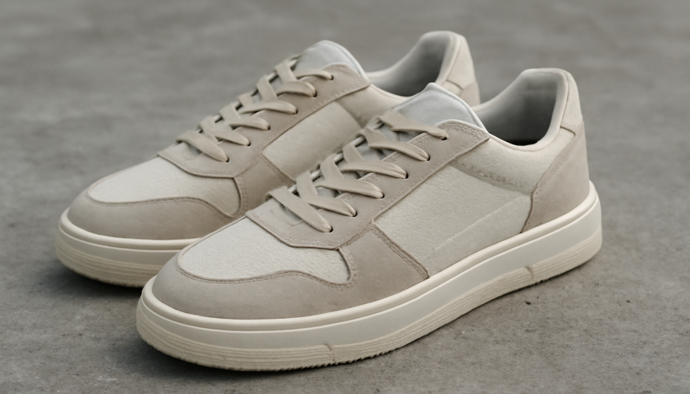 sneakers streetwear premium posées sur sol béton