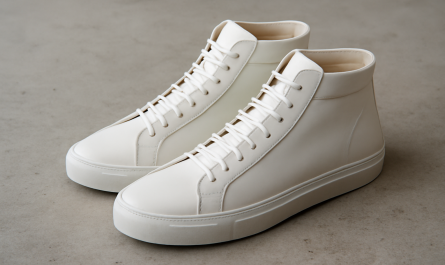 sneakers montantes design minimaliste posées sur sol béton