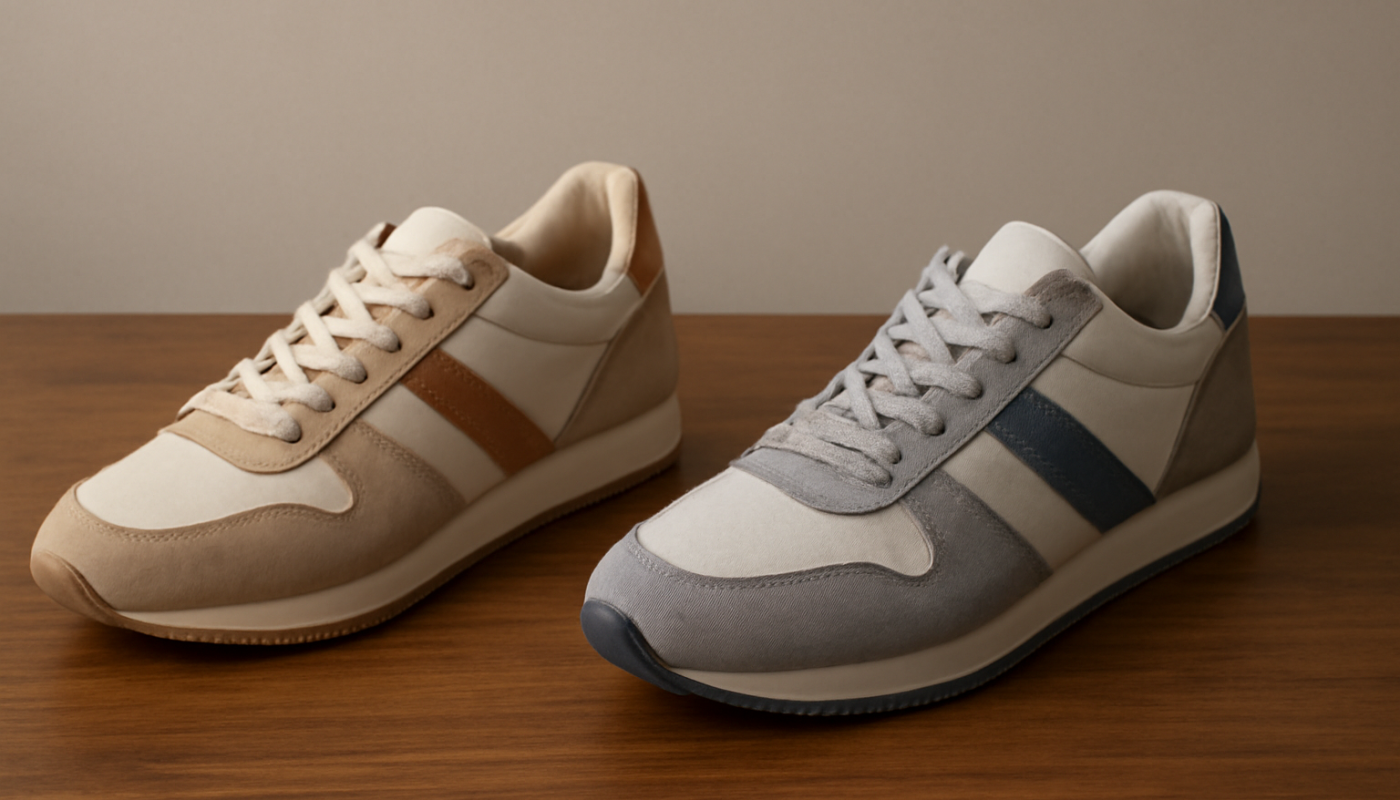 deux paires de sneakers rétro comparées sur table