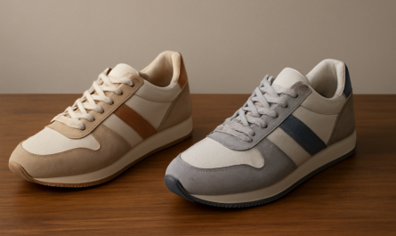 deux paires de sneakers rétro comparées sur table