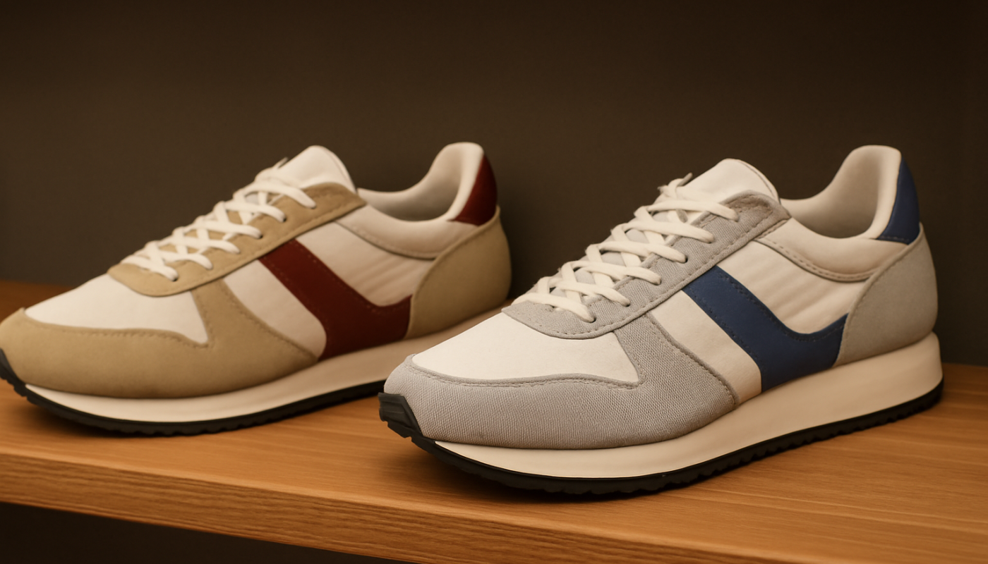 deux paires de sneakers rétro comparées sur étagère
