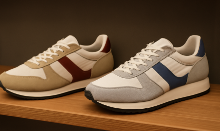 deux paires de sneakers rétro comparées sur étagère