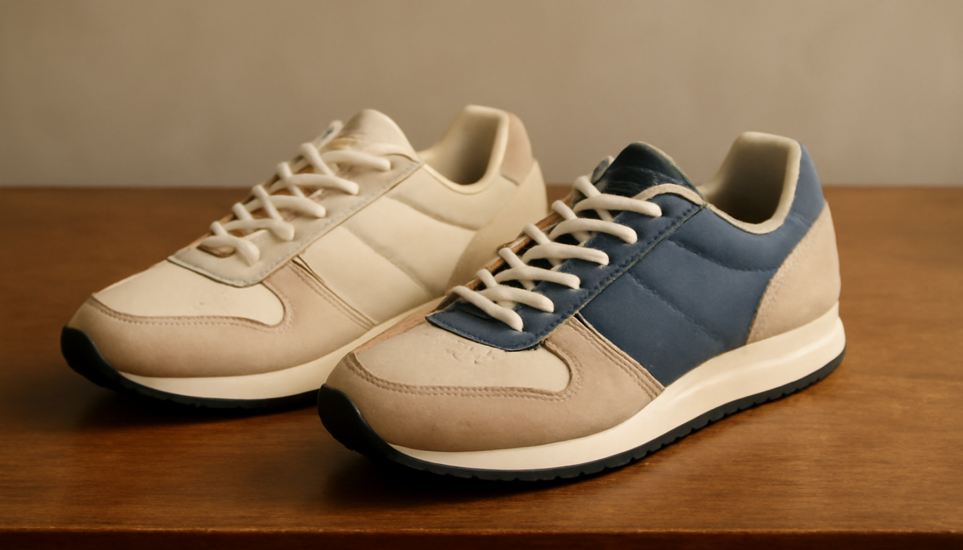 deux paires de sneakers rétro posées sur une table