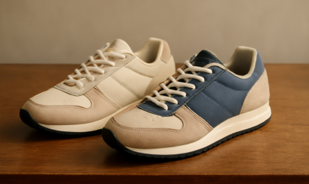 deux paires de sneakers rétro posées sur une table