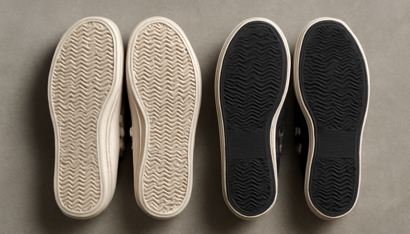 deux paires de sneakers avec semelle visible comparées
