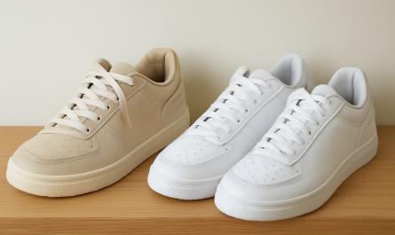 deux paires de sneakers comparées sur une étagère