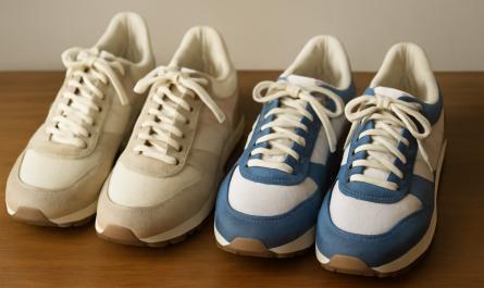 deux paires de sneakers rétro comparées sur table