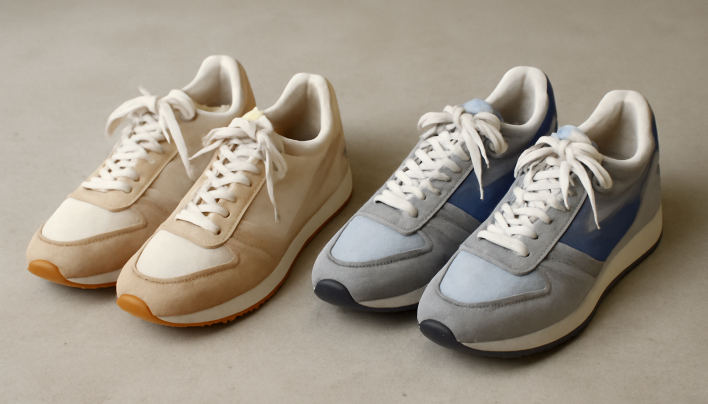 deux paires de sneakers rétro comparées côte à côte