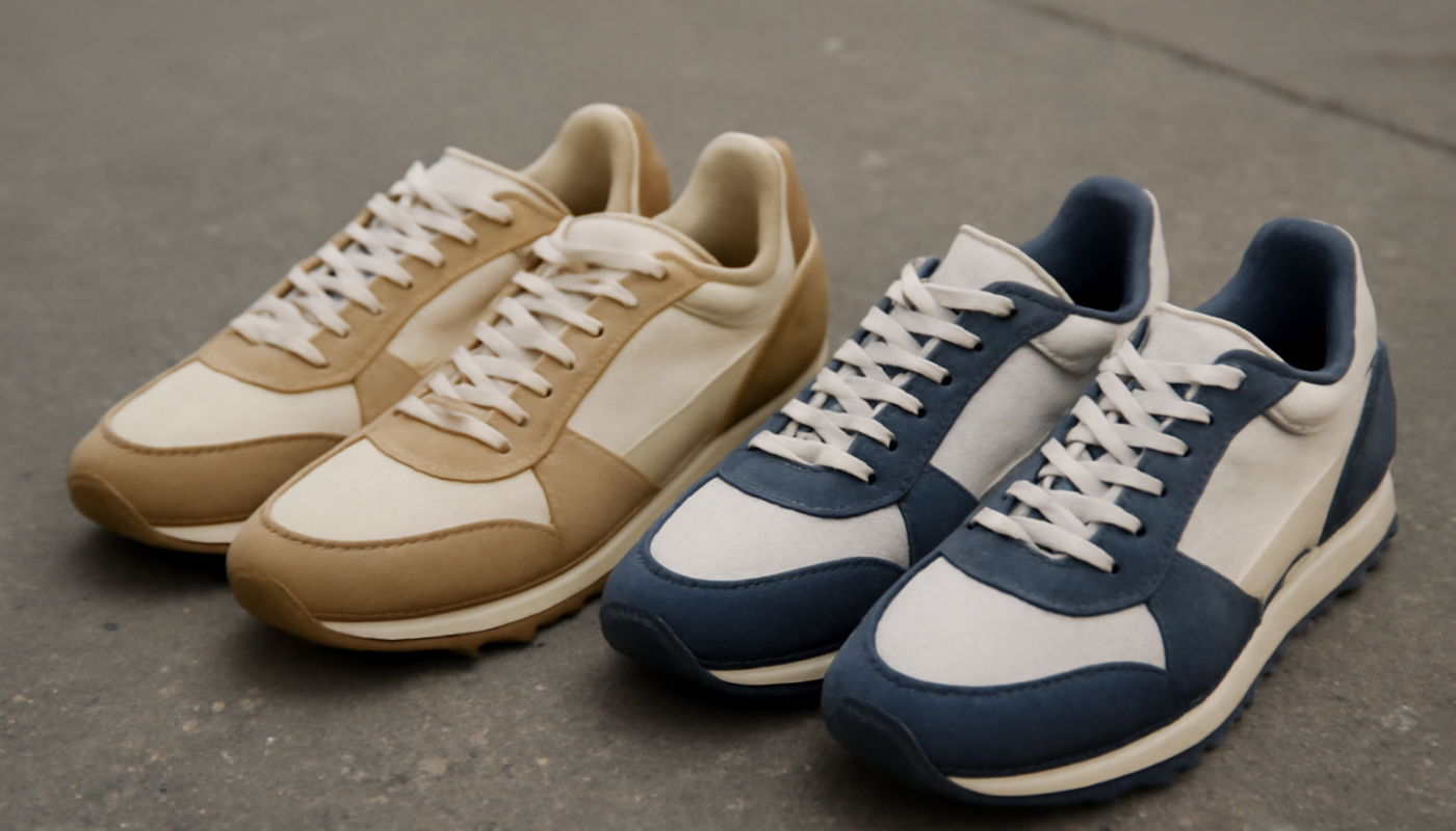 deux paires de sneakers rétro comparées sur sol urbain