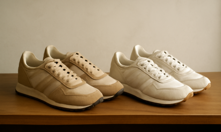 deux paires de sneakers rétro comparées sur étagère