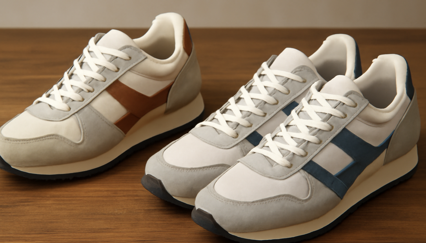 deux paires de sneakers rétro comparées sur table