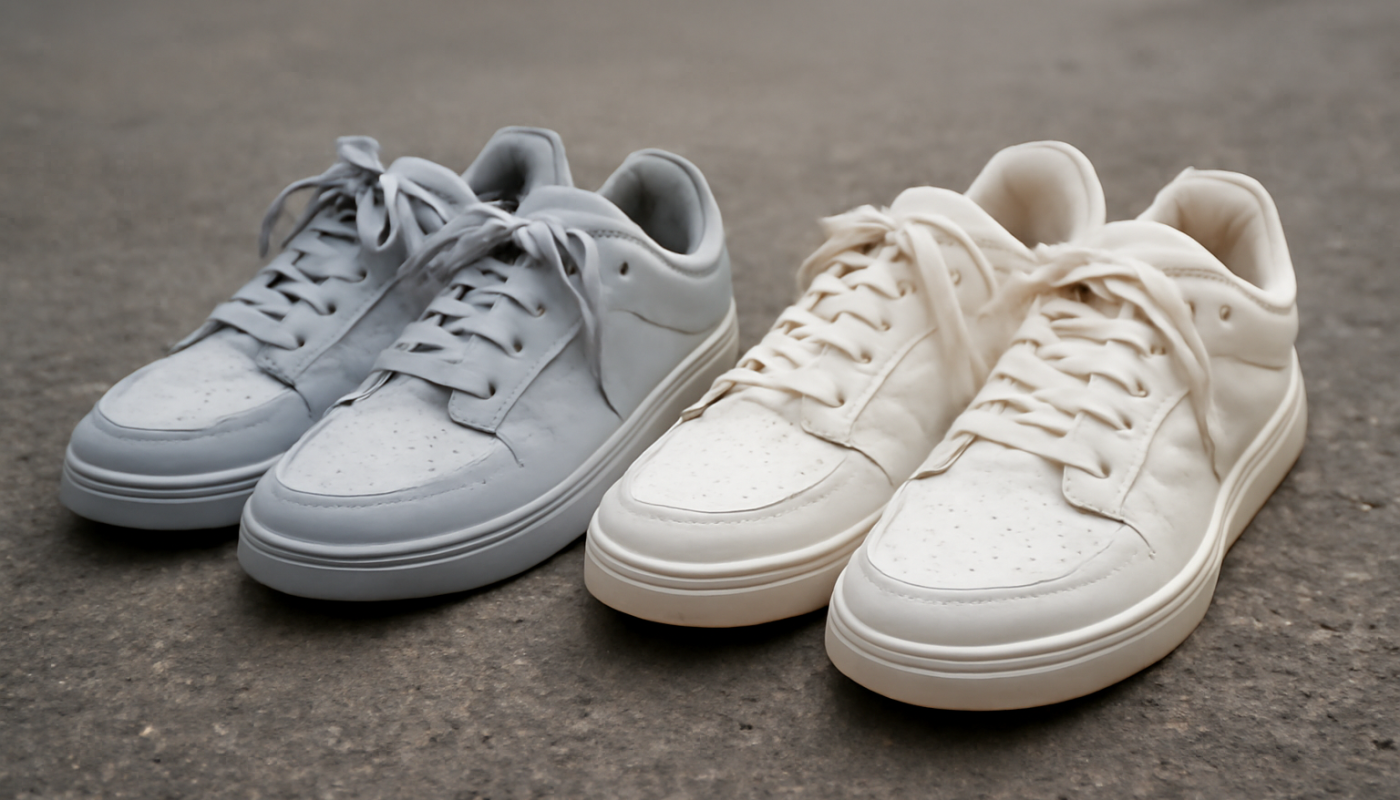 deux paires de sneakers comparées sur sol urbain