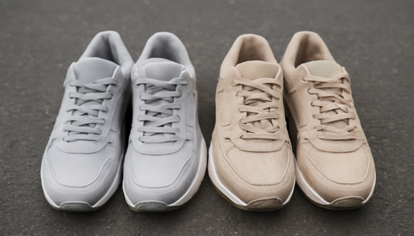 deux paires de sneakers comparées sur sol urbain