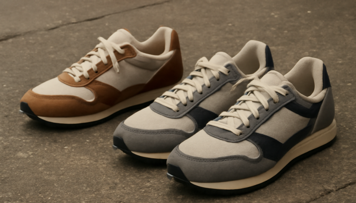 deux paires de sneakers rétro comparées sur sol urbain