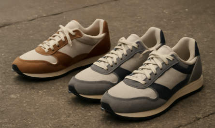 deux paires de sneakers rétro comparées sur sol urbain
