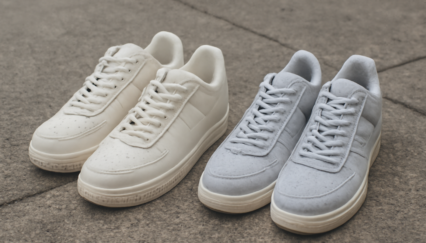 deux paires de sneakers comparées sur sol urbain