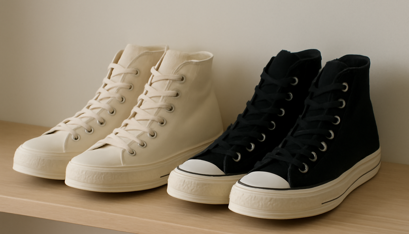 deux paires de sneakers montantes comparées sur étagère