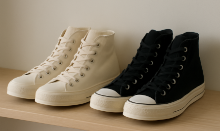 deux paires de sneakers montantes comparées sur étagère