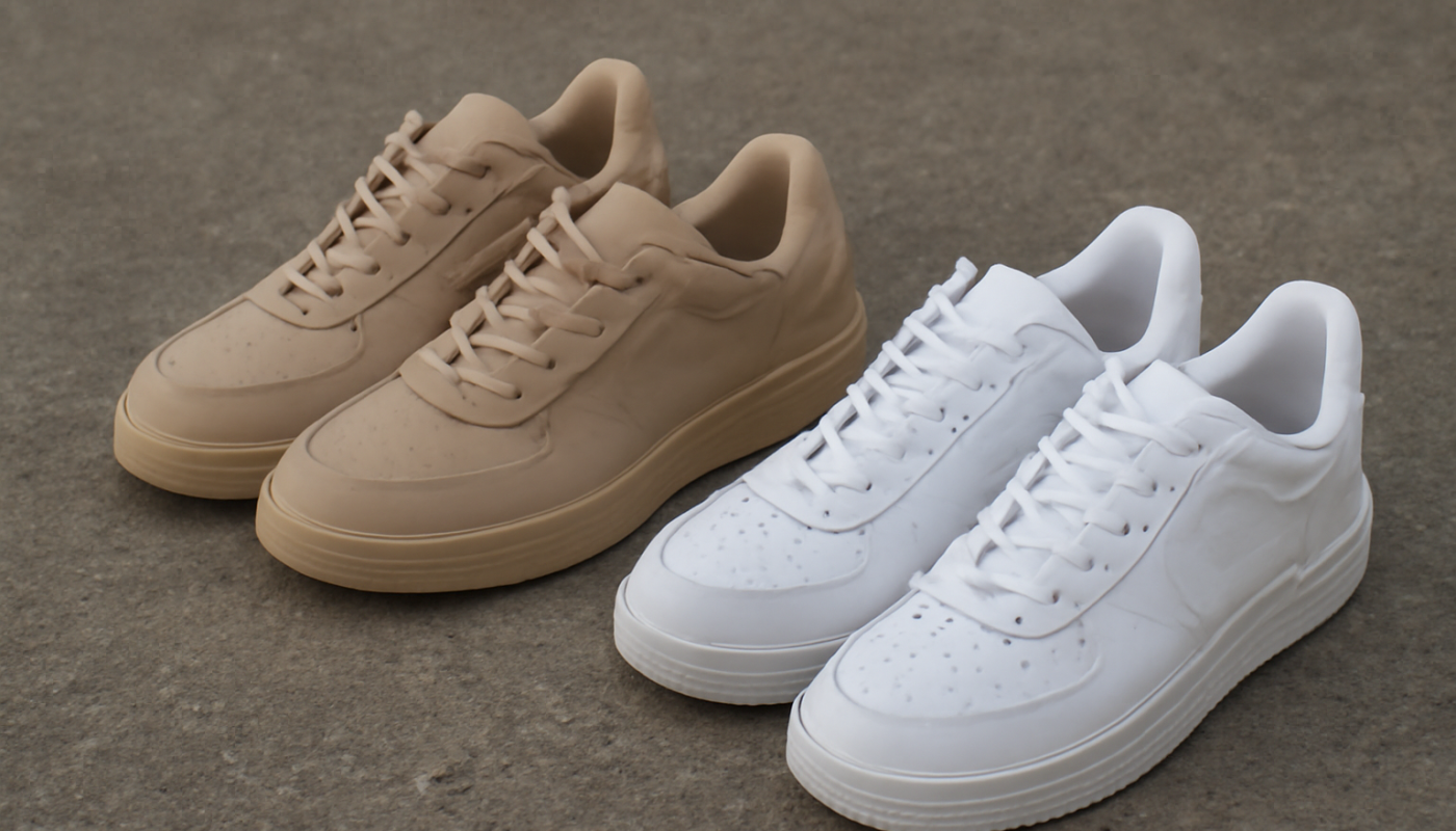 deux paires de sneakers comparées sur sol urbain