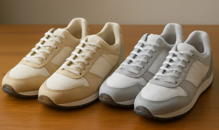 deux paires de sneakers rétro comparées sur table